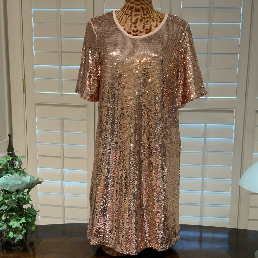 Elegant Sequin Short Sleeve Dress